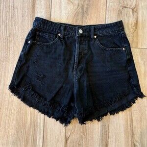 Wild Fable Denim Shorts Womens Size 8 Black High Rise Distressed Frayed